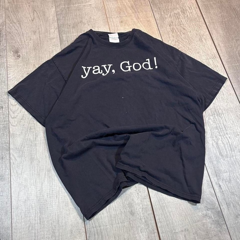 Black cotton "YAY GOD" vintage 90s Y2K faded Christianity Jesus T-shirt